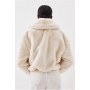 Cream Faux Fur Collared Bomber Jacket