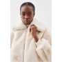 Cream Faux Fur Collared Bomber Jacket