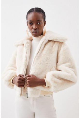 Cream Faux Fur Collared...