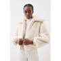 Cream Faux Fur Collared Bomber Jacket