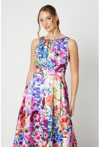 All Over Floral Print Twill Midi Dress