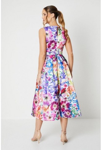 All Over Floral Print Twill Midi Dress