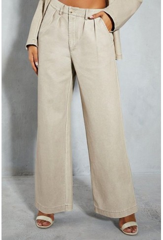 Leather Look Dip Waist Wide Leg Trouser