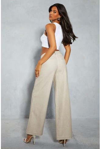 Leather Look Dip Waist Wide Leg Trouser