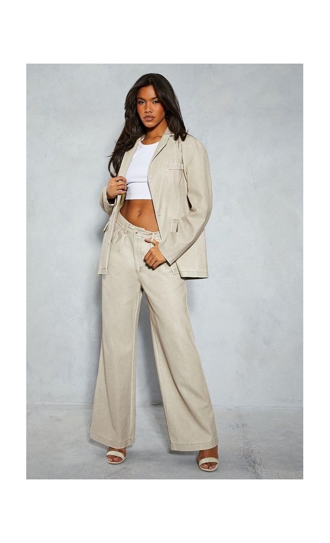 Leather Look Dip Waist Wide Leg Trouser