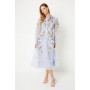 Embroidered Organza Lace Trim Shirt Dress