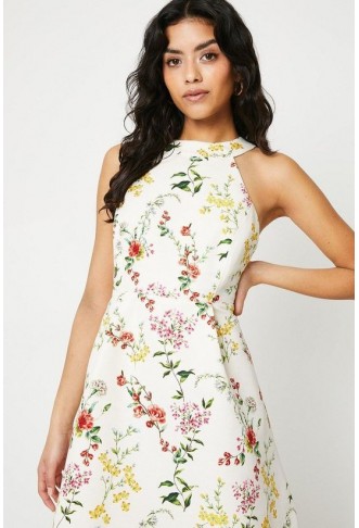 Petite Floral Ottoman Twill Halter Midi Dress