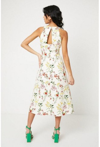 Petite Floral Ottoman Twill Halter Midi Dress