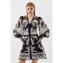 Black Baroque Applique Woven Mini Dress