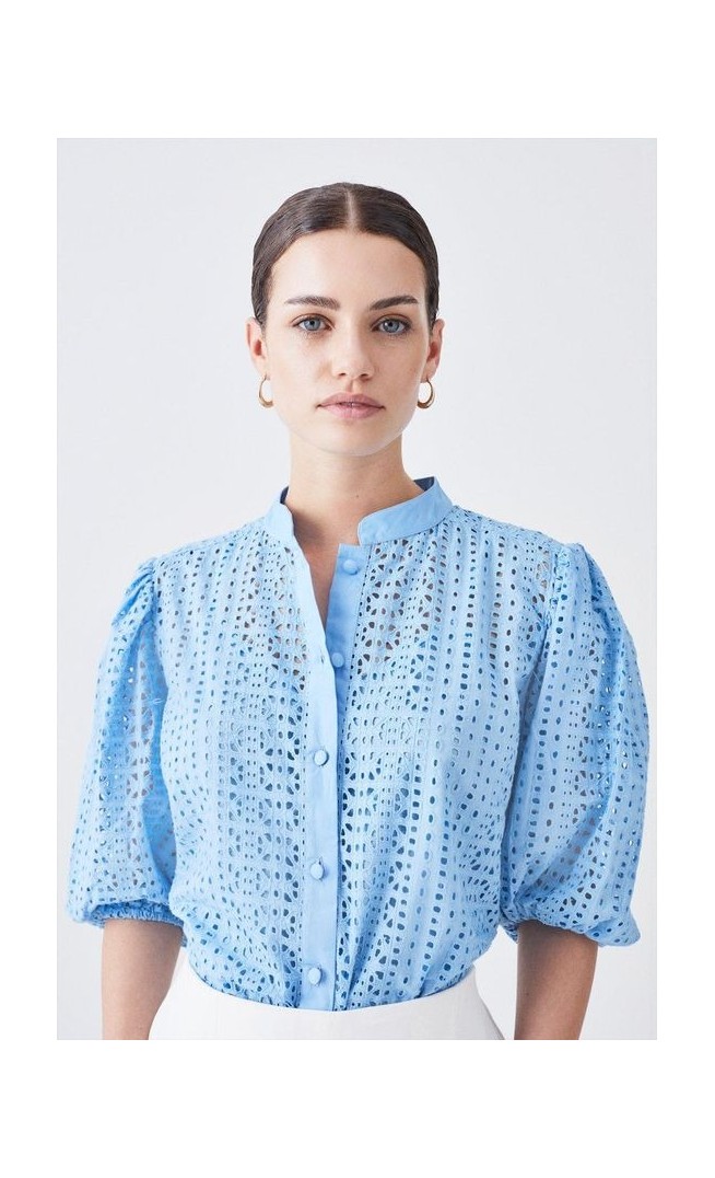 Petite Cotton Broderie Puff Sleeve Blouse