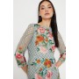 Floral Embroidered 3/4 Sleeve Midi Dress