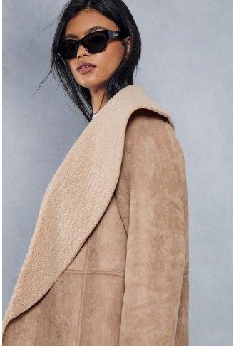 Faux Suede Borg Lined Panelled Coat