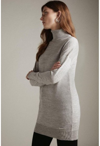 Merino Wool Roll Neck Longline Knit Jumper