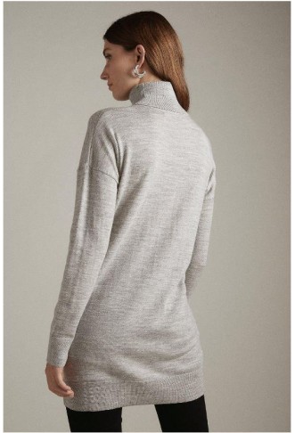 Merino Wool Roll Neck Longline Knit Jumper