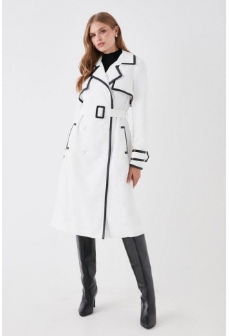 Pu Trimmed Belted Trench Coat