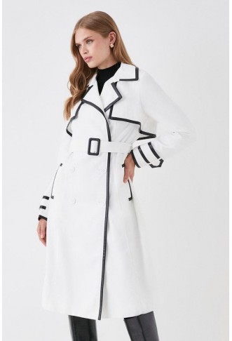 Pu Trimmed Belted Trench Coat