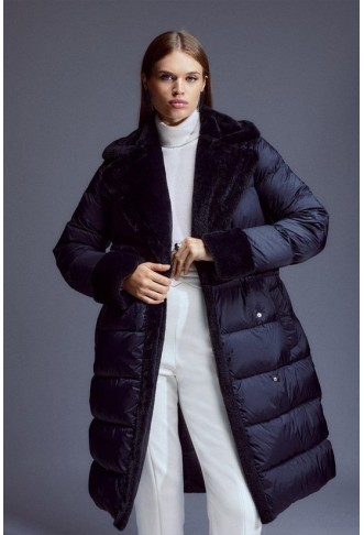 Faux Fur Lined Belted...