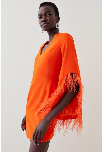 Orange Soft Tailored Full Sleeve Feather Mini Dress