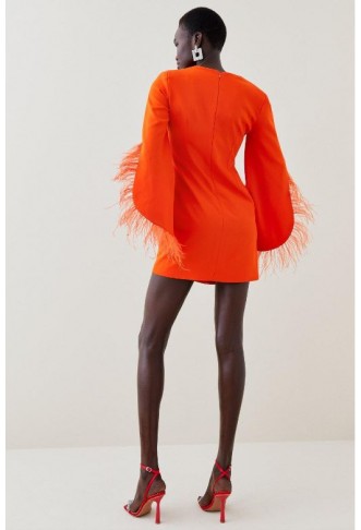 Orange Soft Tailored Full Sleeve Feather Mini Dress