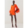 Orange Soft Tailored Full Sleeve Feather Mini Dress