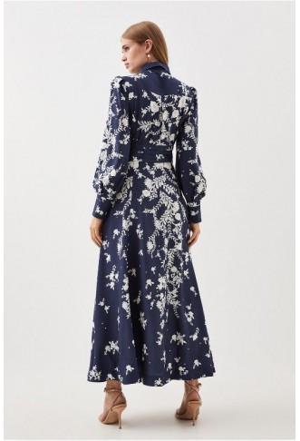 Indigo Lydia Millen Petite Floral Embroidered Woven Maxi Dress