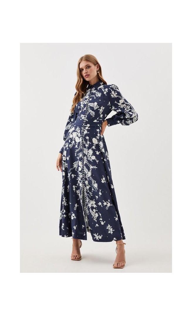 Indigo Lydia Millen Petite Floral Embroidered Woven Maxi Dress