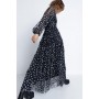 Spot Tulle Balloon Sleeve Tiered Maxi Dress