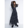 Spot Tulle Balloon Sleeve Tiered Maxi Dress