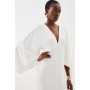 Tailored Compact Viscose Kimono Sleeve Plunge Neck Midi Dress