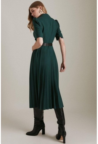 Petite Tailored Structured Crepe Forever Pleat Midi Dress