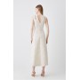 Beige Textured Seam Detail Belted Midaxi Dress