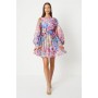 Floral Print Long Sleeve Organza Mini Dress