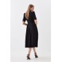 Black Tailored Structured Crepe Forever Pleat Belted Midi Dress