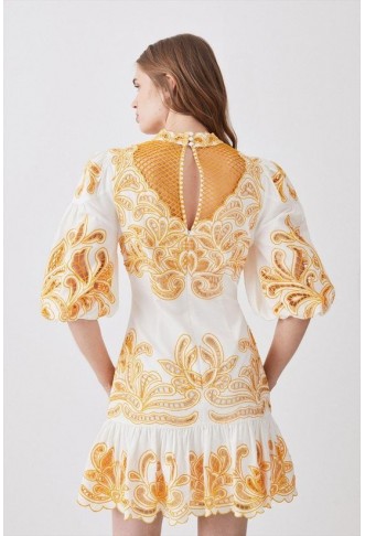 Mirrored Cutwork Embroidered Woven Mini Dress