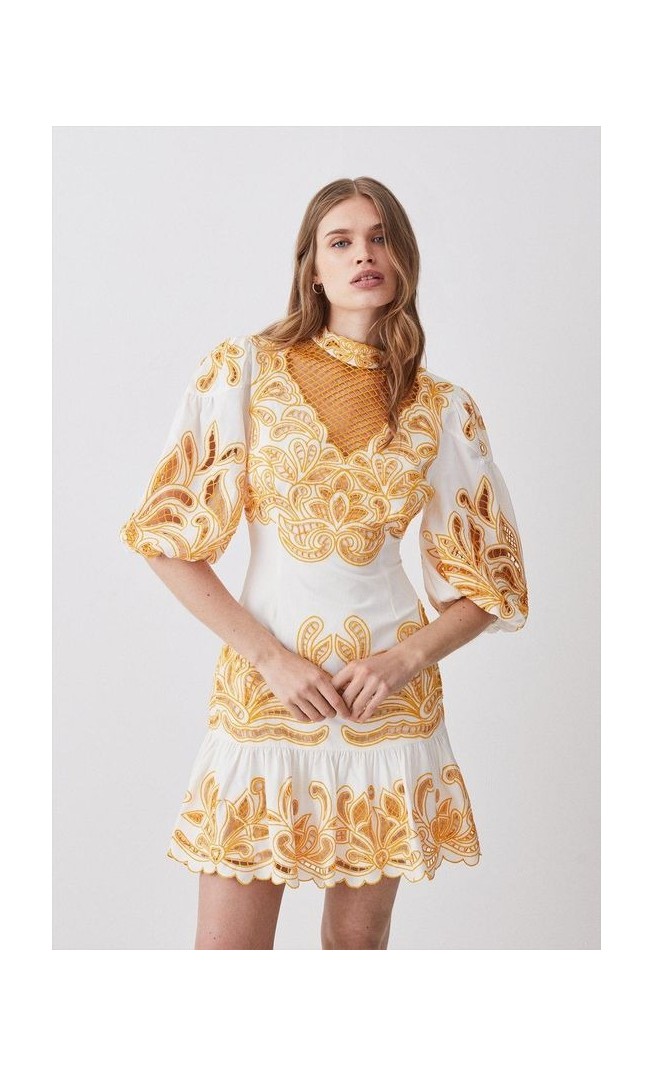 Mirrored Cutwork Embroidered Woven Mini Dress