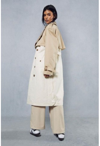 Oversized Contrast Tonal Trench Coat