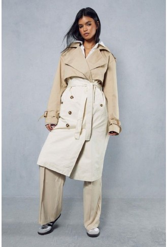 Oversized Contrast Tonal Trench Coat