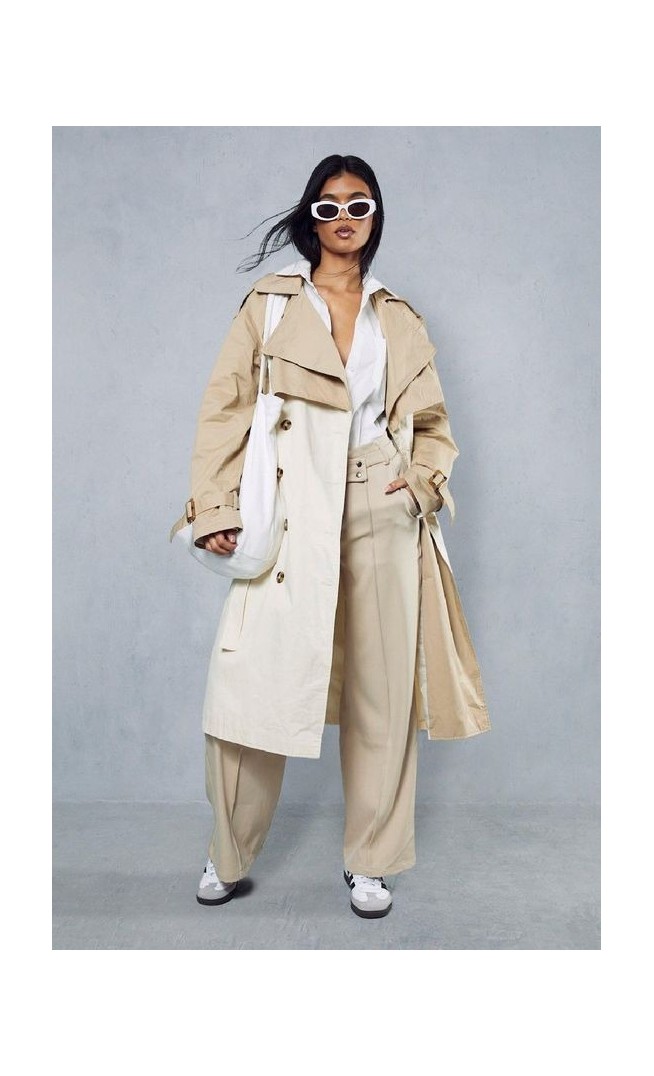 Oversized Contrast Tonal Trench Coat