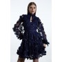 Tulle Applique Long Sleeve Woven Mini Dress