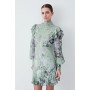 Lydia Millen Petite Floral Applique Lace Pleated Mini Dress