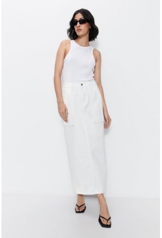 Denim Cargo Midi Skirt