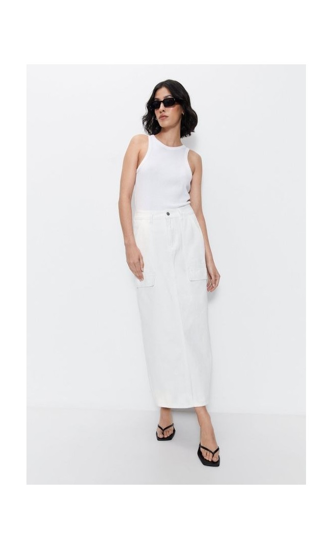 Denim Cargo Midi Skirt