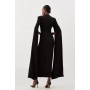 Tailored Compact Stretch Viscose Cape Sleeve Midi Pencil Dress