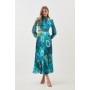 Diamante Trim Palm Floral Woven Maxi Dress