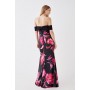 Sketchy Floral Satin Ball Gown