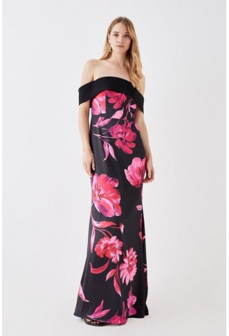 Sketchy Floral Satin Ball Gown