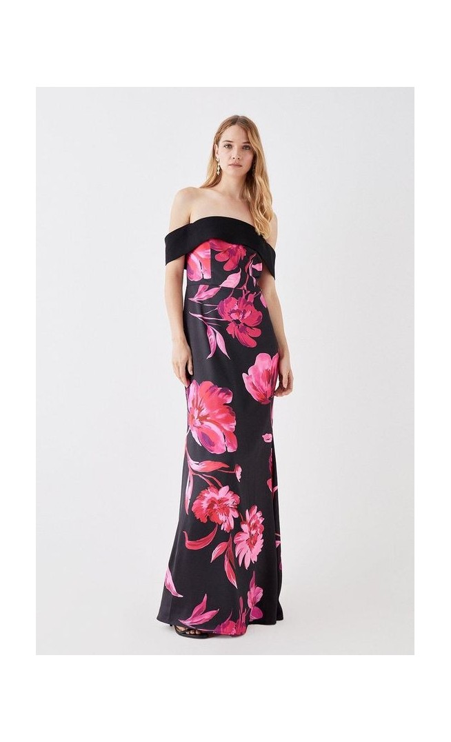 Sketchy Floral Satin Ball Gown