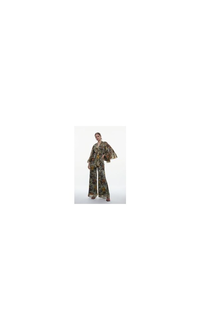 Tiger Printed Drama Kimono Woven Jumpsuit