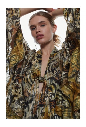 Tiger Printed Drama Kimono Woven Jumpsuit