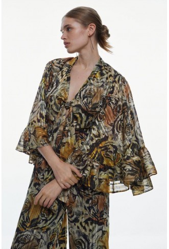 Tiger Printed Drama Kimono Woven Jumpsuit